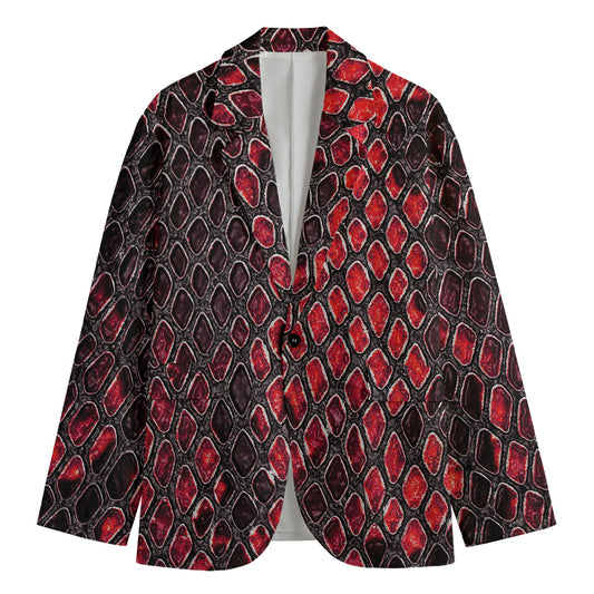 Red And Black Snakeskin Print Men's Cotton Blazer