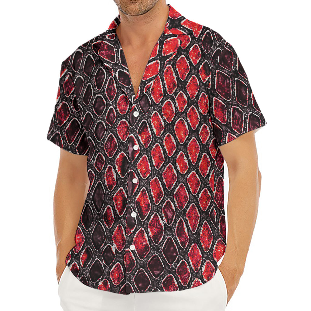 Red And Black Snakeskin Print Men's Deep V-Neck Shirt
