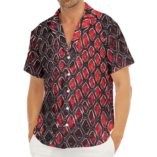 Red And Black Snakeskin Print Men's Deep V-Neck Shirt