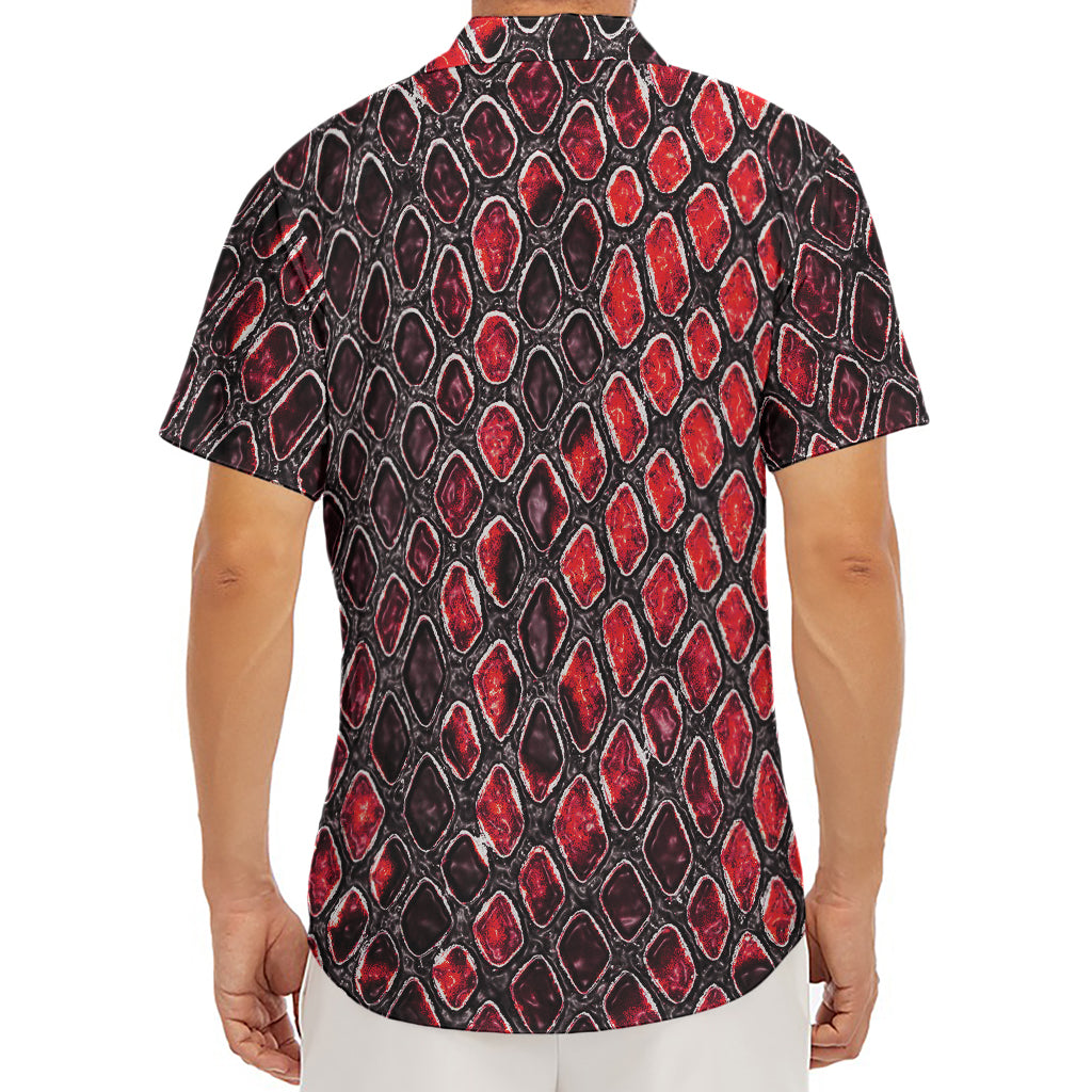 Red And Black Snakeskin Print Men's Deep V-Neck Shirt