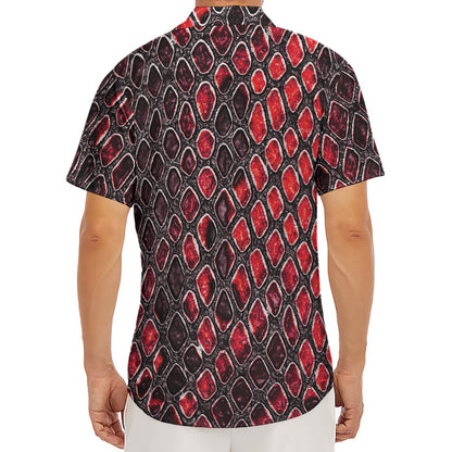 Red And Black Snakeskin Print Men's Deep V-Neck Shirt