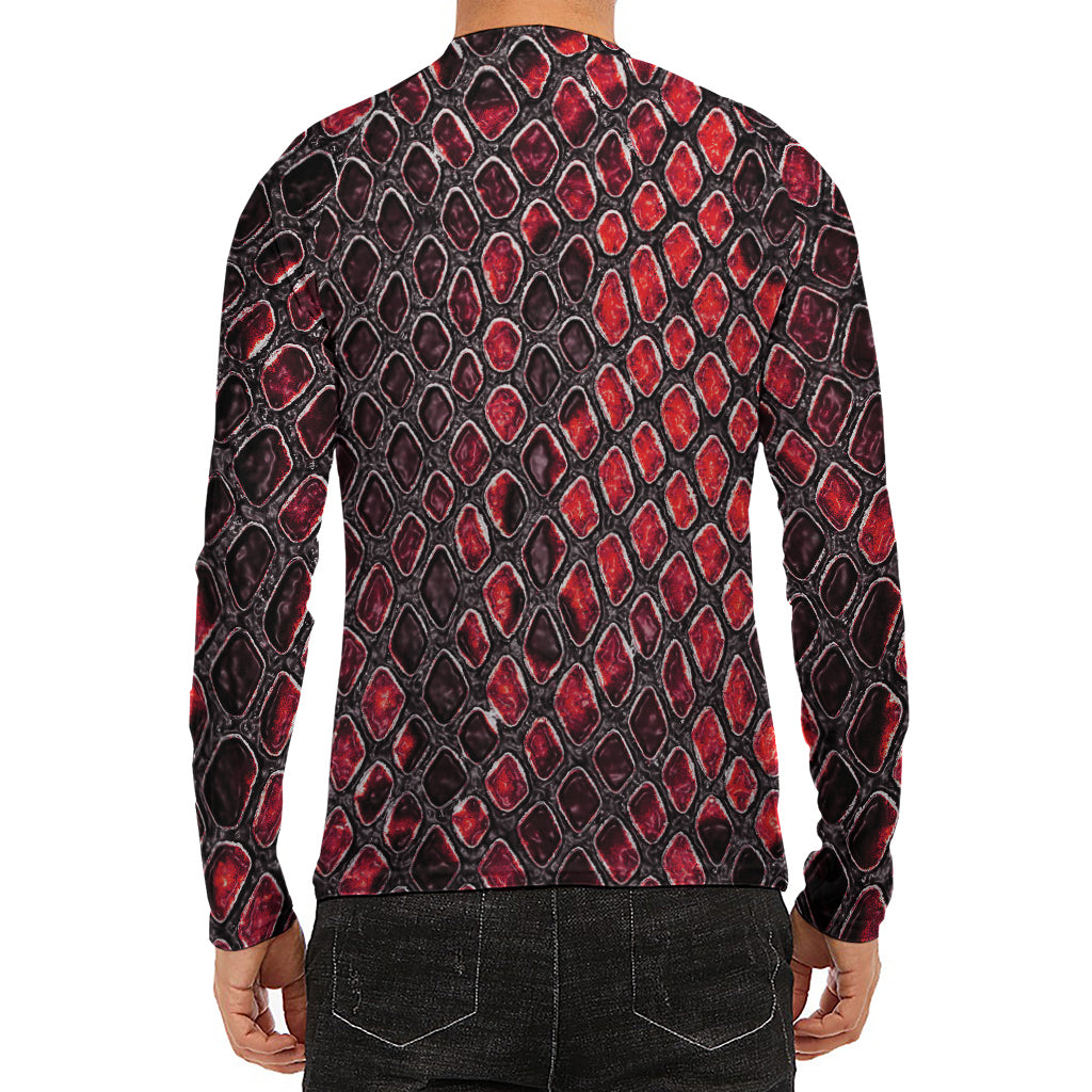 Red And Black Snakeskin Print Men's Long Sleeve Rash Guard
