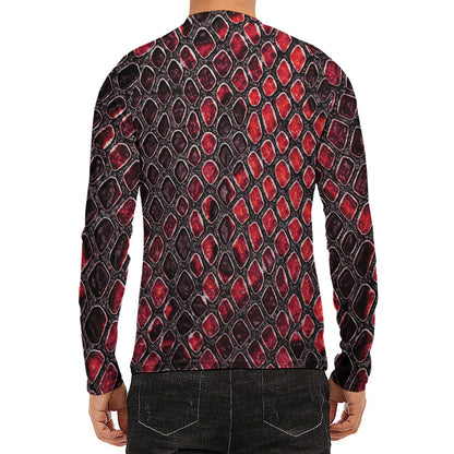 Red And Black Snakeskin Print Men's Long Sleeve Rash Guard
