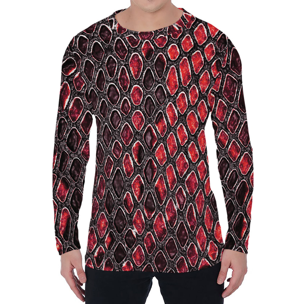 Red And Black Snakeskin Print Men's Long Sleeve T-Shirt