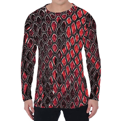 Red And Black Snakeskin Print Men's Long Sleeve T-Shirt