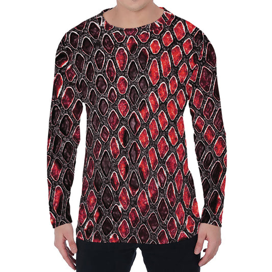 Red And Black Snakeskin Print Men's Long Sleeve T-Shirt