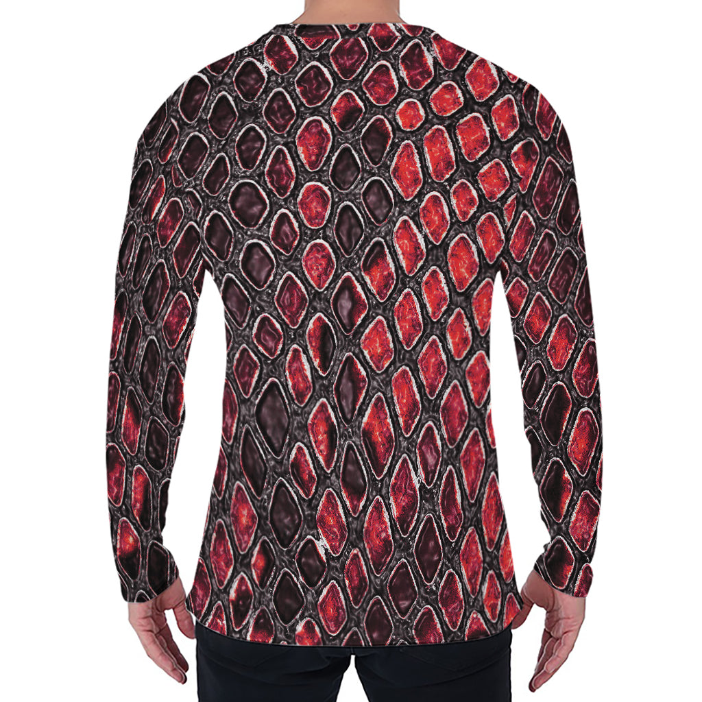 Red And Black Snakeskin Print Men's Long Sleeve T-Shirt