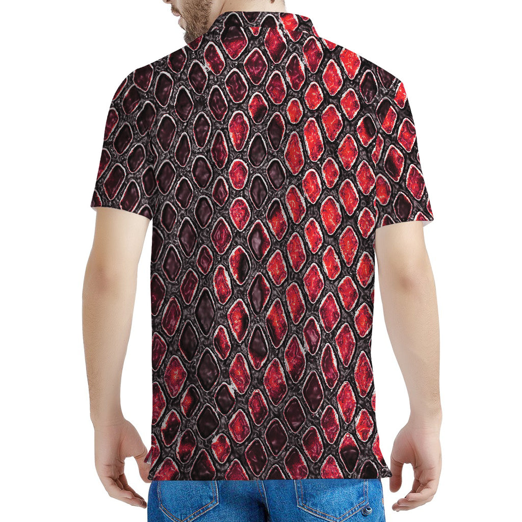 Red And Black Snakeskin Print Men's Polo Shirt