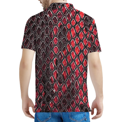 Red And Black Snakeskin Print Men's Polo Shirt