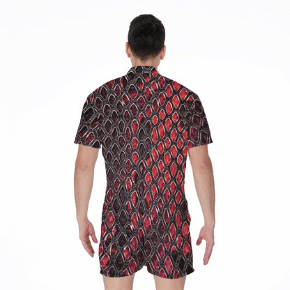 Red And Black Snakeskin Print Men's Rompers