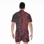Red And Black Snakeskin Print Men's Rompers