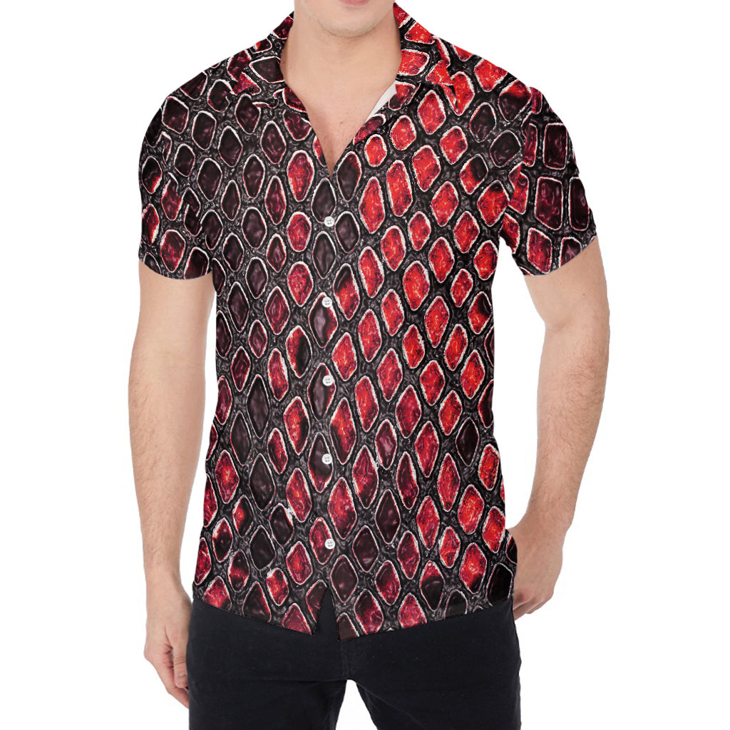 Red And Black Snakeskin Print Men's Shirt