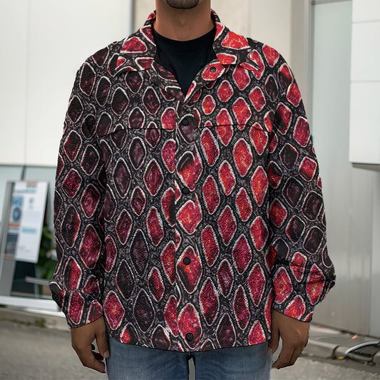 Red And Black Snakeskin Print Men's Shirt Jacket