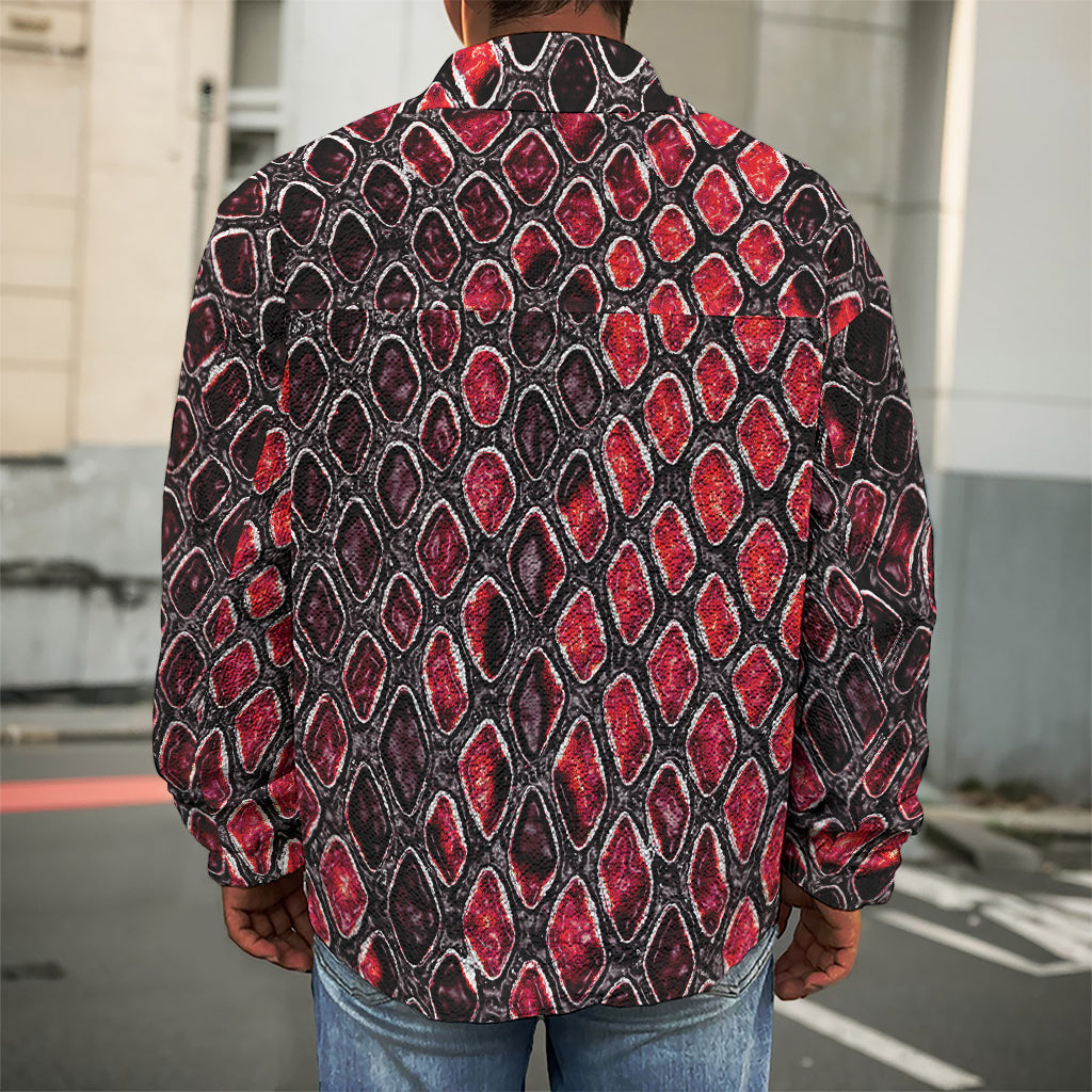 Red And Black Snakeskin Print Men's Shirt Jacket