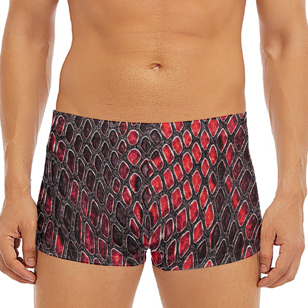 Red And Black Snakeskin Print Men's Short Boxer Briefs