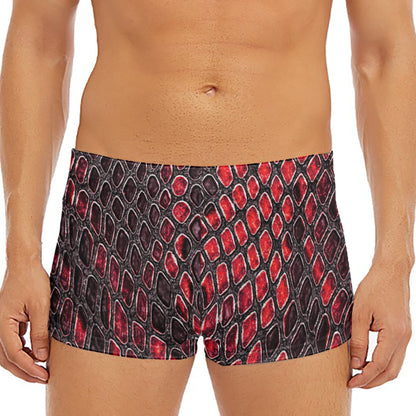 Red And Black Snakeskin Print Men's Short Boxer Briefs