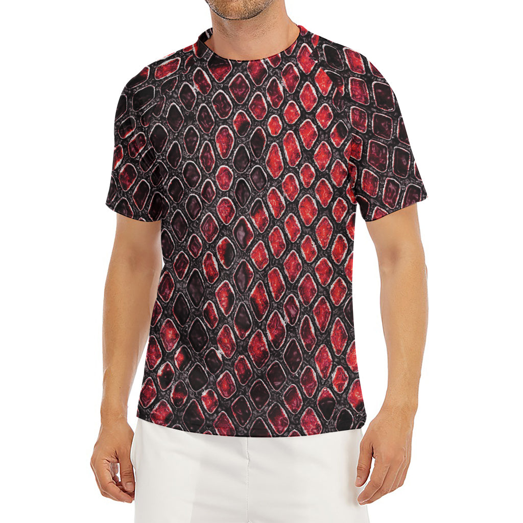 Red And Black Snakeskin Print Men's Short Sleeve Rash Guard