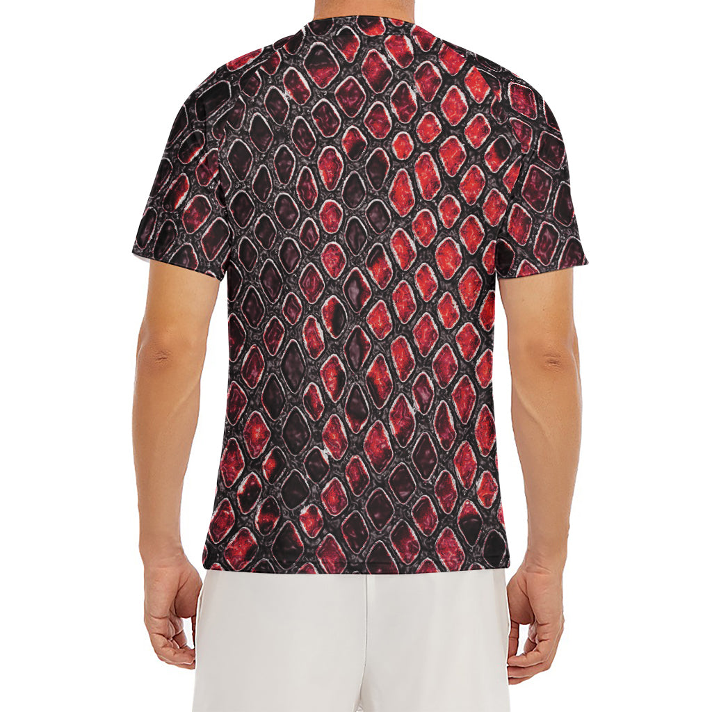 Red And Black Snakeskin Print Men's Short Sleeve Rash Guard