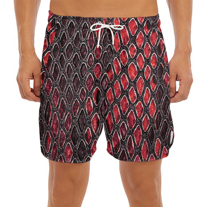 Red And Black Snakeskin Print Men's Split Running Shorts