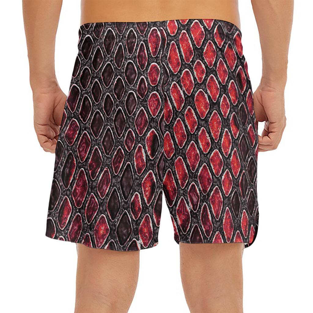 Red And Black Snakeskin Print Men's Split Running Shorts