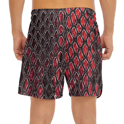 Red And Black Snakeskin Print Men's Split Running Shorts