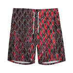 Red And Black Snakeskin Print Men's Sports Shorts
