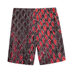 Red And Black Snakeskin Print Men's Sports Shorts