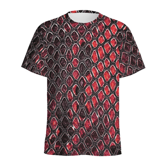 Red And Black Snakeskin Print Men's Sports T-Shirt