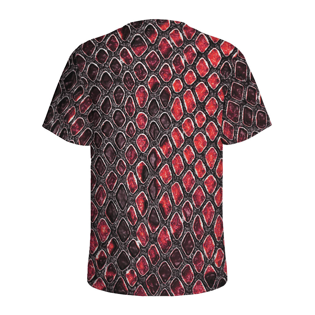 Red And Black Snakeskin Print Men's Sports T-Shirt