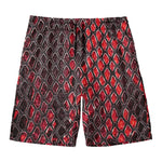 Red And Black Snakeskin Print Men's Swim Trunks