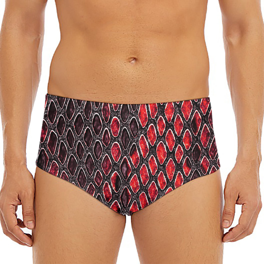 Red And Black Snakeskin Print Men's Triangle Swim Briefs