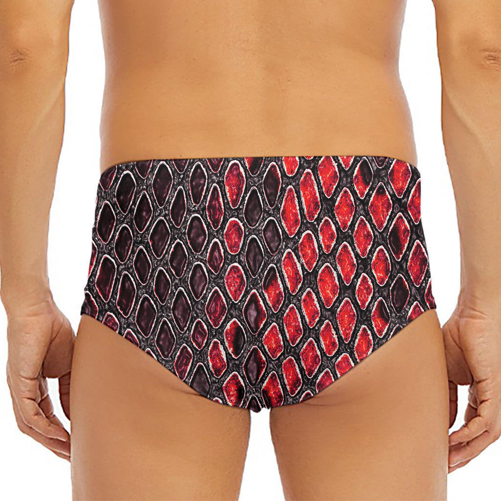 Red And Black Snakeskin Print Men's Triangle Swim Briefs