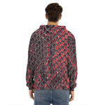 Red And Black Snakeskin Print Men's Velvet Pullover Hoodie