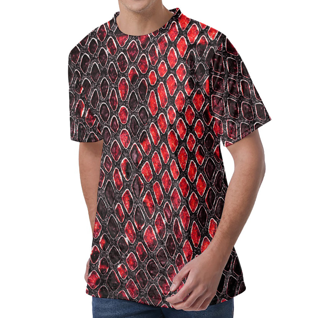 Red And Black Snakeskin Print Men's Velvet T-Shirt