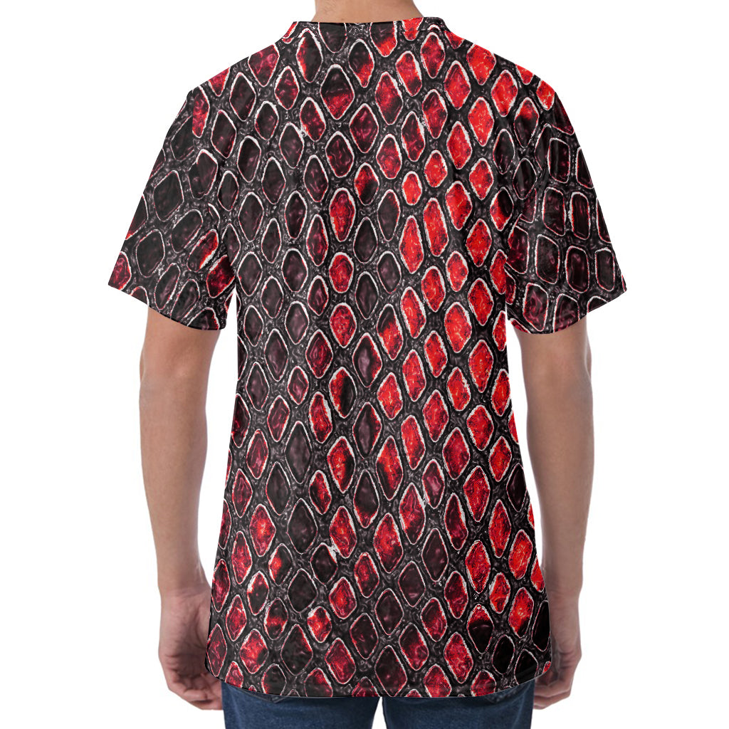 Red And Black Snakeskin Print Men's Velvet T-Shirt