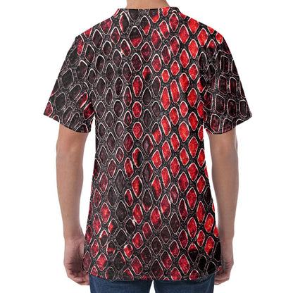 Red And Black Snakeskin Print Men's Velvet T-Shirt