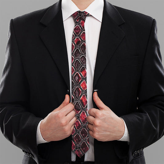 Red And Black Snakeskin Print Necktie