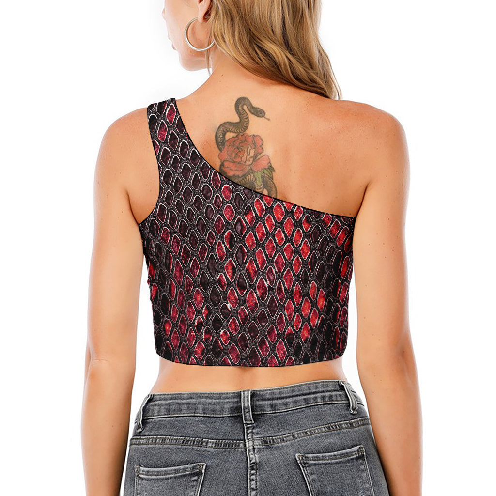 Red And Black Snakeskin Print One Shoulder Crop Top