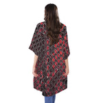 Red And Black Snakeskin Print Open Front Beach Cover Up