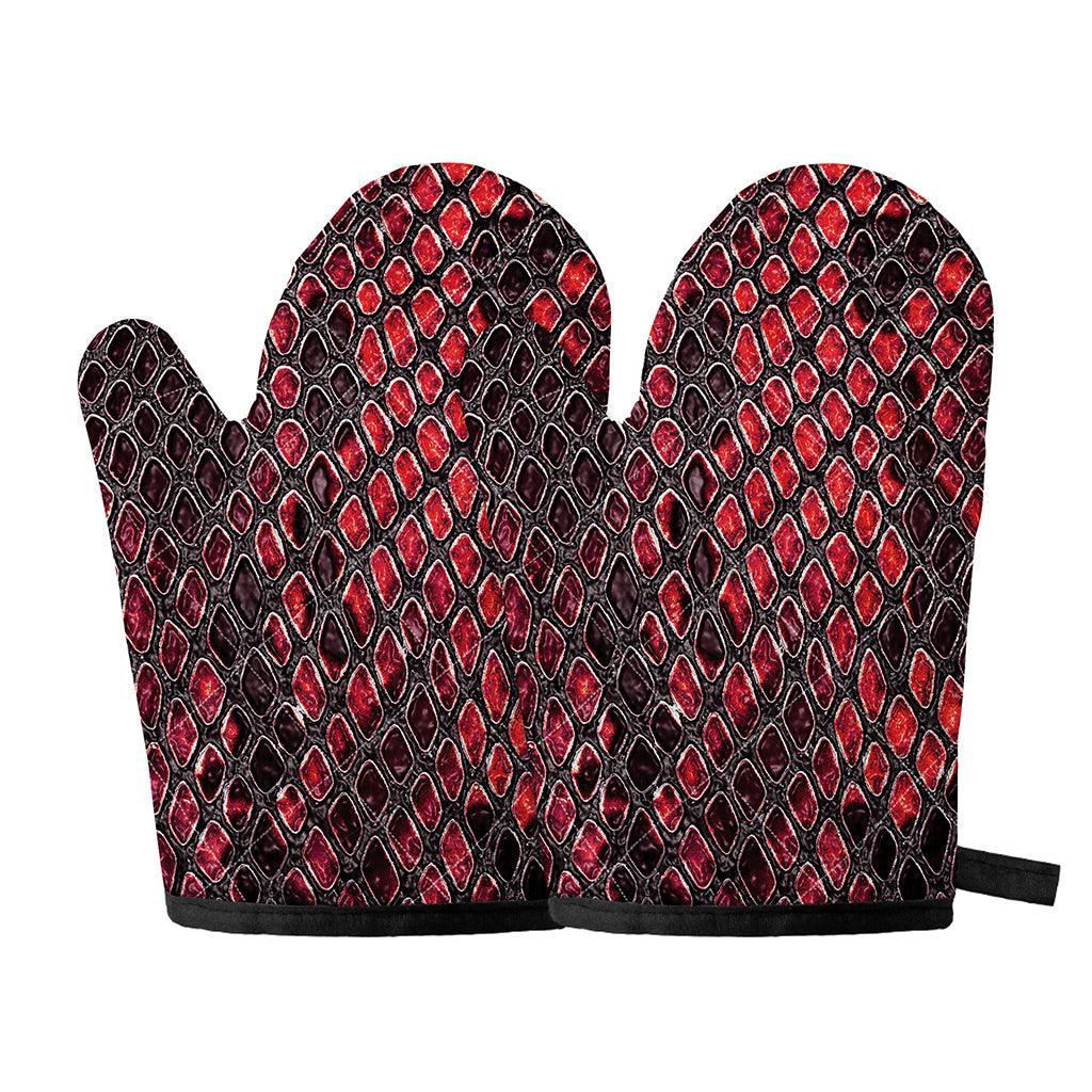 Red And Black Snakeskin Print Oven Mitts