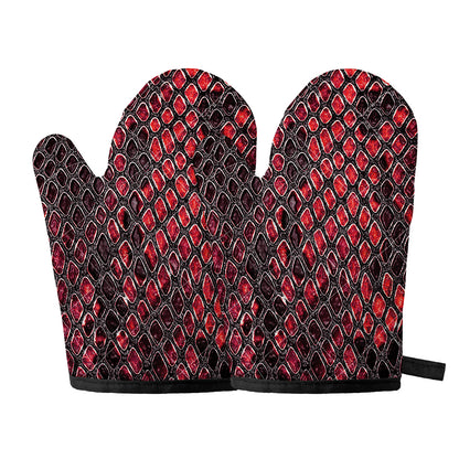 Red And Black Snakeskin Print Oven Mitts