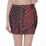 Red And Black Snakeskin Print Pencil Mini Skirt
