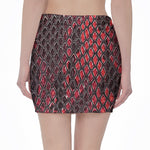 Red And Black Snakeskin Print Pencil Mini Skirt