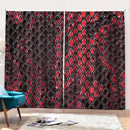 Red And Black Snakeskin Print Pencil Pleat Curtains