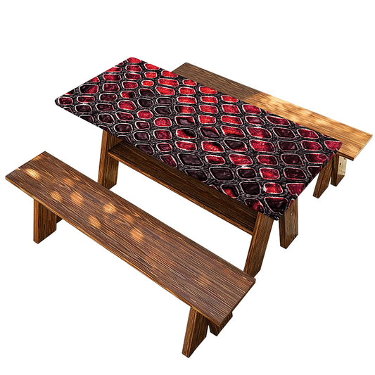 Red And Black Snakeskin Print Picnic Table Cover