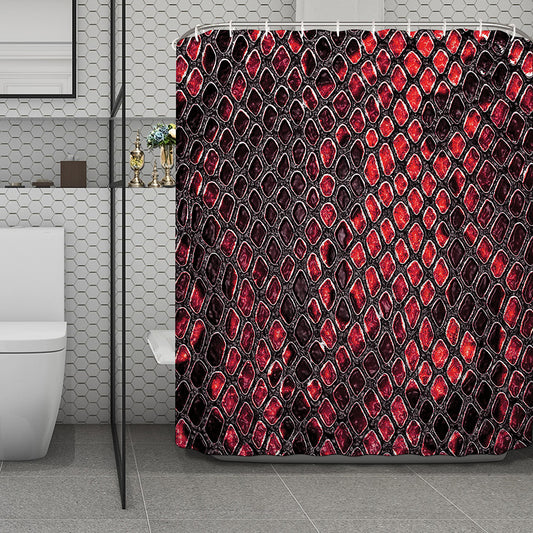 Red And Black Snakeskin Print Polyester Shower Curtain