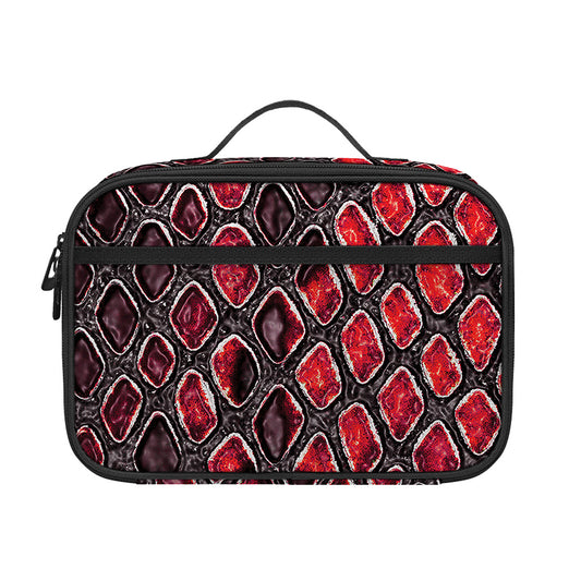 Red And Black Snakeskin Print Portable Lunch Bag