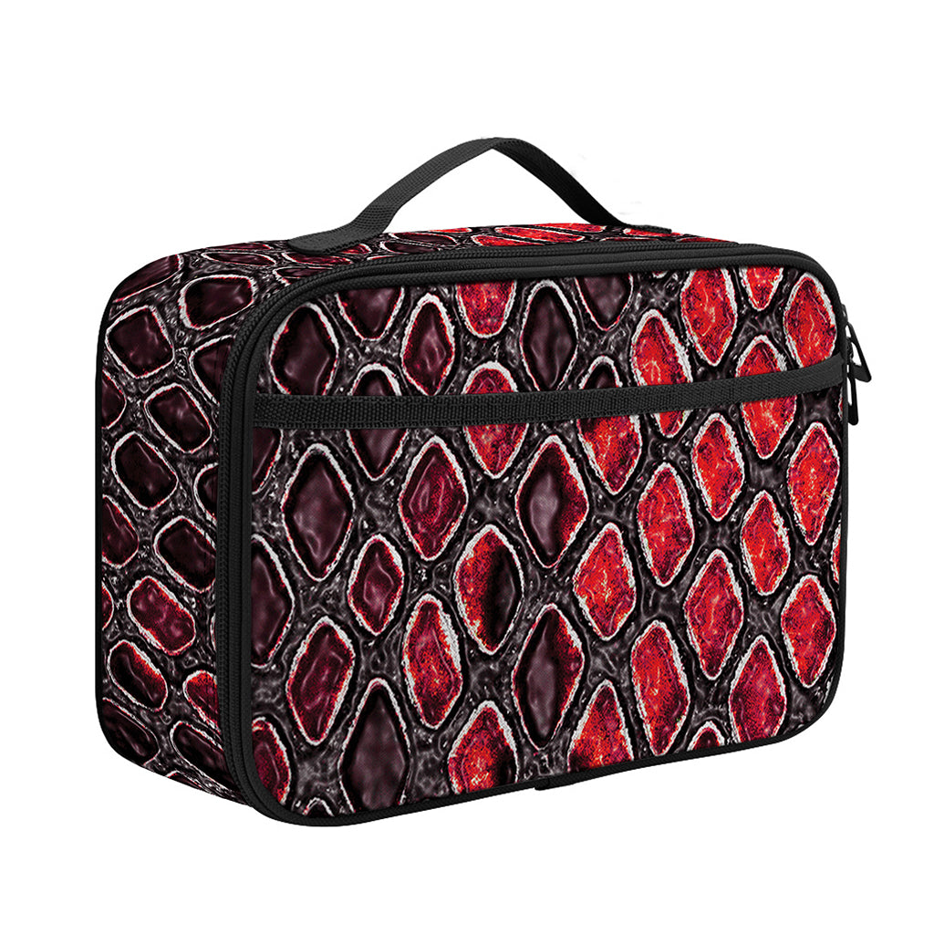 Red And Black Snakeskin Print Portable Lunch Bag