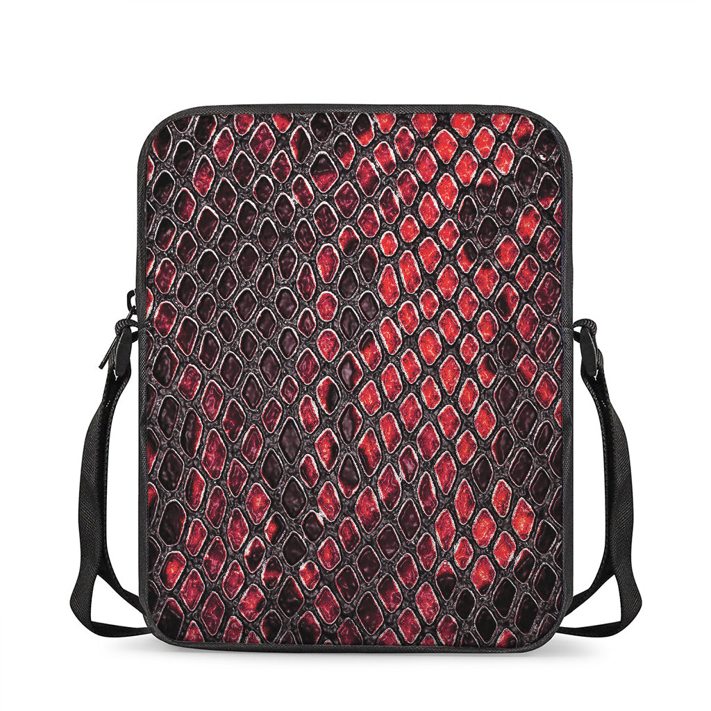Red And Black Snakeskin Print Rectangular Crossbody Bag