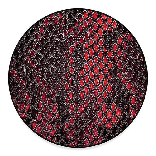 Red And Black Snakeskin Print Round Floor Mat